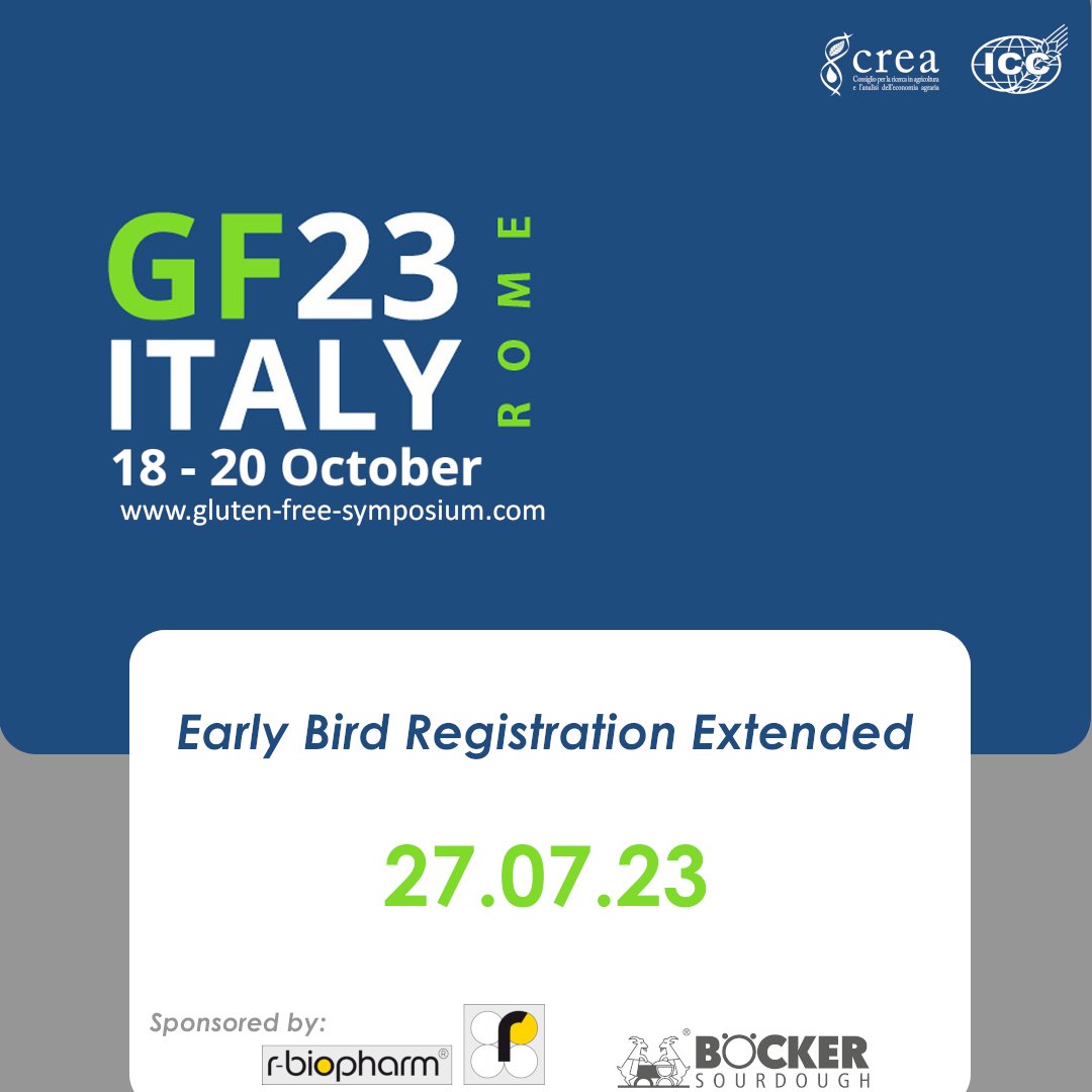 📢 The early bird deadline for #GF23 has been extended to July 27th! 🚀

Register now 👉 bit.ly/GF23-registrat…

#ICCcereals #EarlyBirdDeadline #CerealScience #GlutenFreeResearch #NetworkingOpportunity #Conference #ResearchCommunity