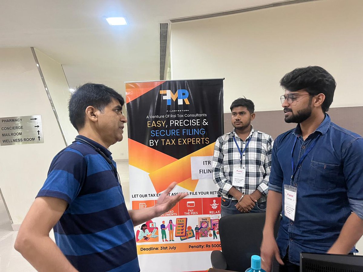 Filemyreturn2's tweet image. Embarking on our ITR Filing Journey for FY2022-23!
Our set-up in @airtelindia Gurgaon office for ITR-Filing.
If you haven&apos;t filed your ITR yet then visit filemyreturn.co.in and register yourself as the clock is ticking!
#filemyreturn #airtel #airtelindia #itr #ITRFiling #TAX