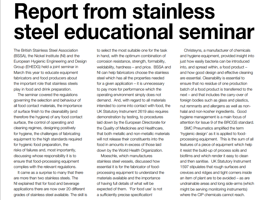 The July issue of #FoodProcessing magazine includes a focus on #hygiene & #FoodSafety issues. 

TURN TO PAGE 4  for a review by Eric Partington (@EHEDG_UKIE) of the #BSSA/ @NickelInstitute/ @EHEDG #FoodandBeverage #Seminar
 
ow.ly/WltY50P1aOv

#StainlessSteel #UKMfg