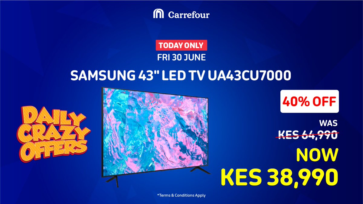 Have you been manifesting of upgrading your TV? Ni kama @Carrefourke wameamua you upgrade leo. #CarrefourThurDeals

Carrefour Deals