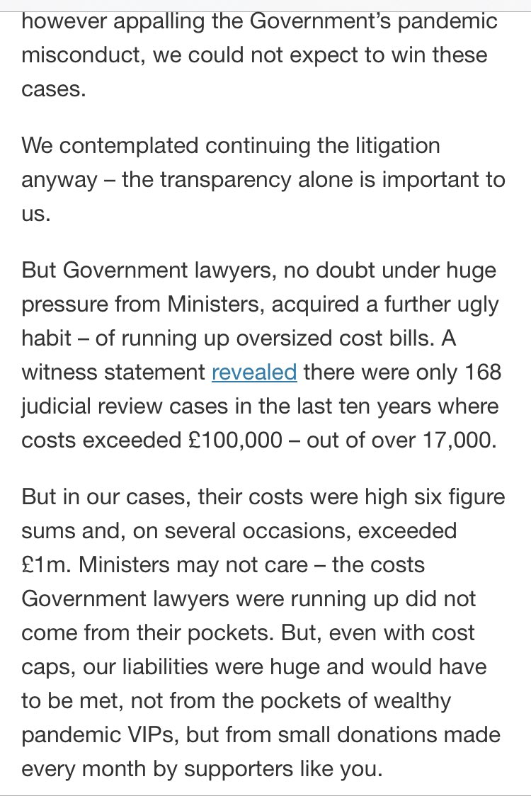 More legal action from  #Toriesout357 regarding their procurements during the pandemic. It seems moral values and justice is not high on Sunak priority list. Extract from Good Law Project.