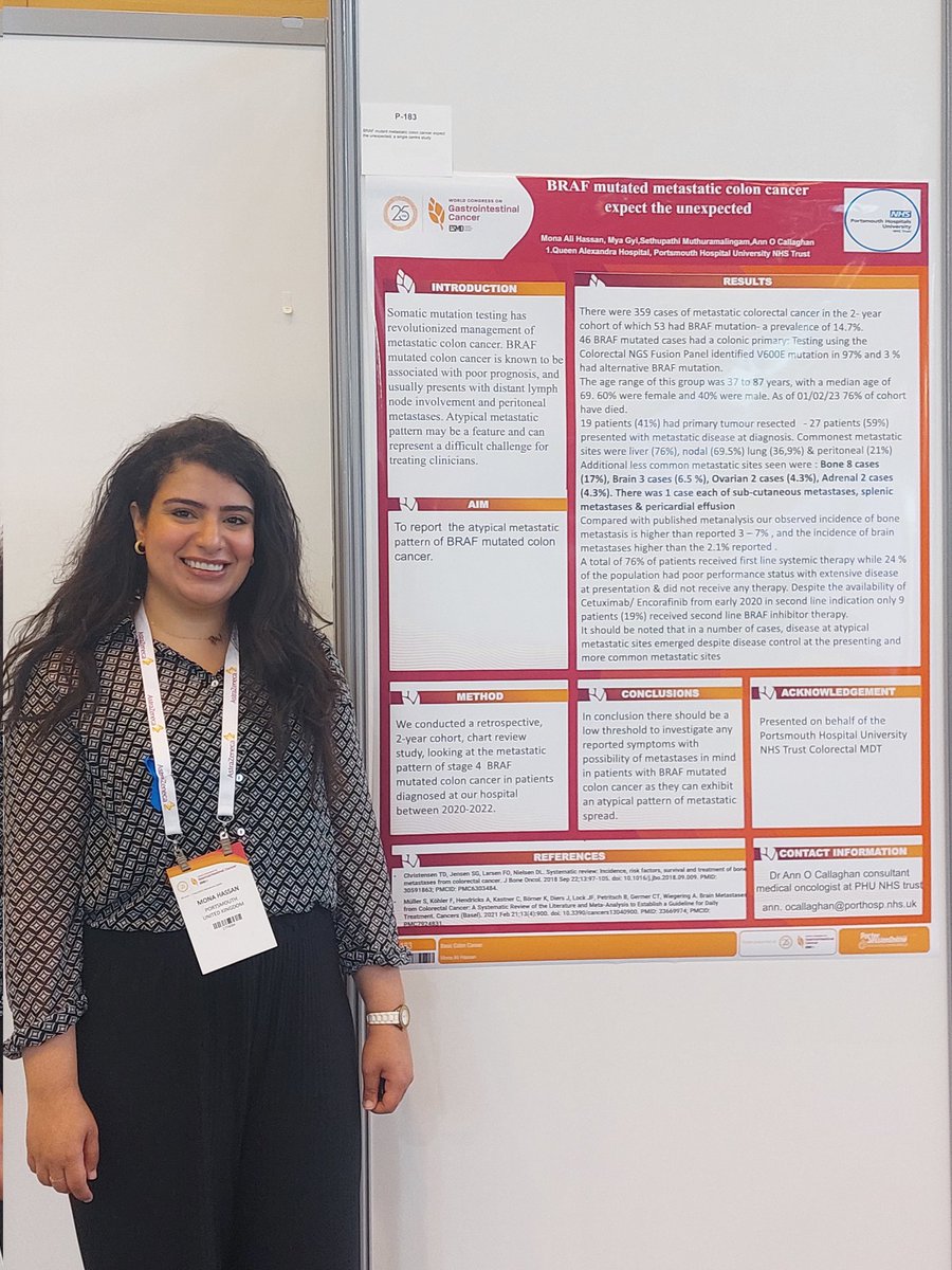 So happy to have the chance to present our poster from @PHU_NHS about the atypical metastatic pattern of BRAF mutated #colon_cancer  @WCGIC 
#WCGIC2023