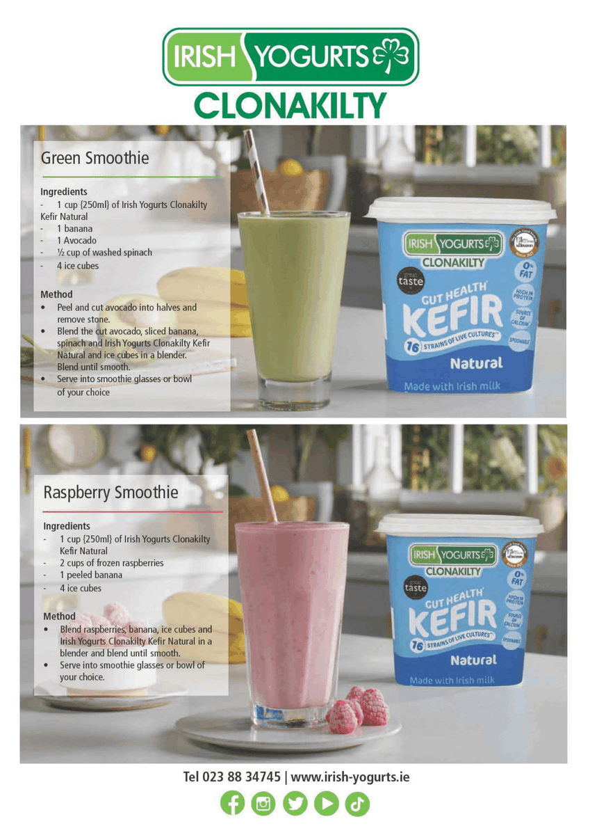 Great smoothie recipes in the SUMMER 2023 edition of #IrishFoodie made with Irish Yogurts Kefir with milk from free range #WestCork cows. Delicious and good for you!!
#WOMedia #WhatsoninWestCork #Food #IrishYogurts <a href="/IrishYogurts/">Irish Yogurts Clonakilty</a> 

irishfoodie.ie