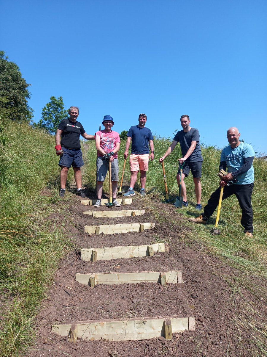 A big thank you to the wonderful team from Natwest who worked hard through the sweltering heat to construct steps and clear encroaching scrub/bramble at Narroways Nature Reserve the week before last. Access improved and meadow maintained. 😊👌 <a href="/TCVtweets/">The Conservation Volunteers (TCV)</a> <a href="/narroways/">narroways</a> <a href="/NatWestGroup/">NatWest Group</a>