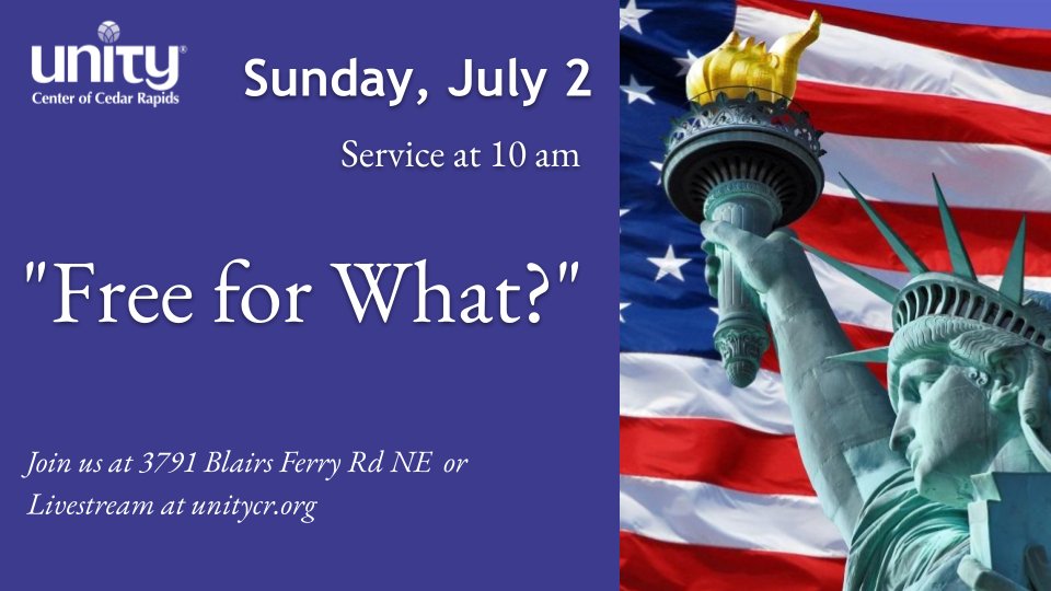 UnityofCR's tweet image. Join us on July 2 2023 as we celebrate the divine idea of freedom- mailchi.mp/unitycr/join-u…  #spiritual #PositivePath #OnlineChurch #NewThought