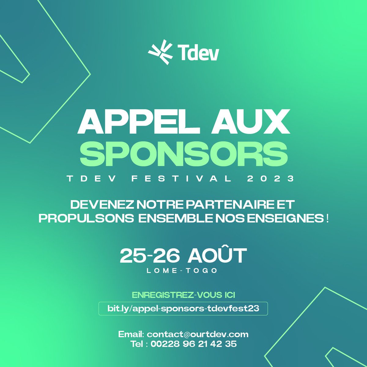 Lamiye19_dev's tweet image. Pour plus d’informations, contactez nous sur +22896214235 ou par mail contact@ourtdev.com

#TDEV #GrowWithTDEV #TDEVFestival2023 #TgTech #Tech #Togo #CallforSponsors