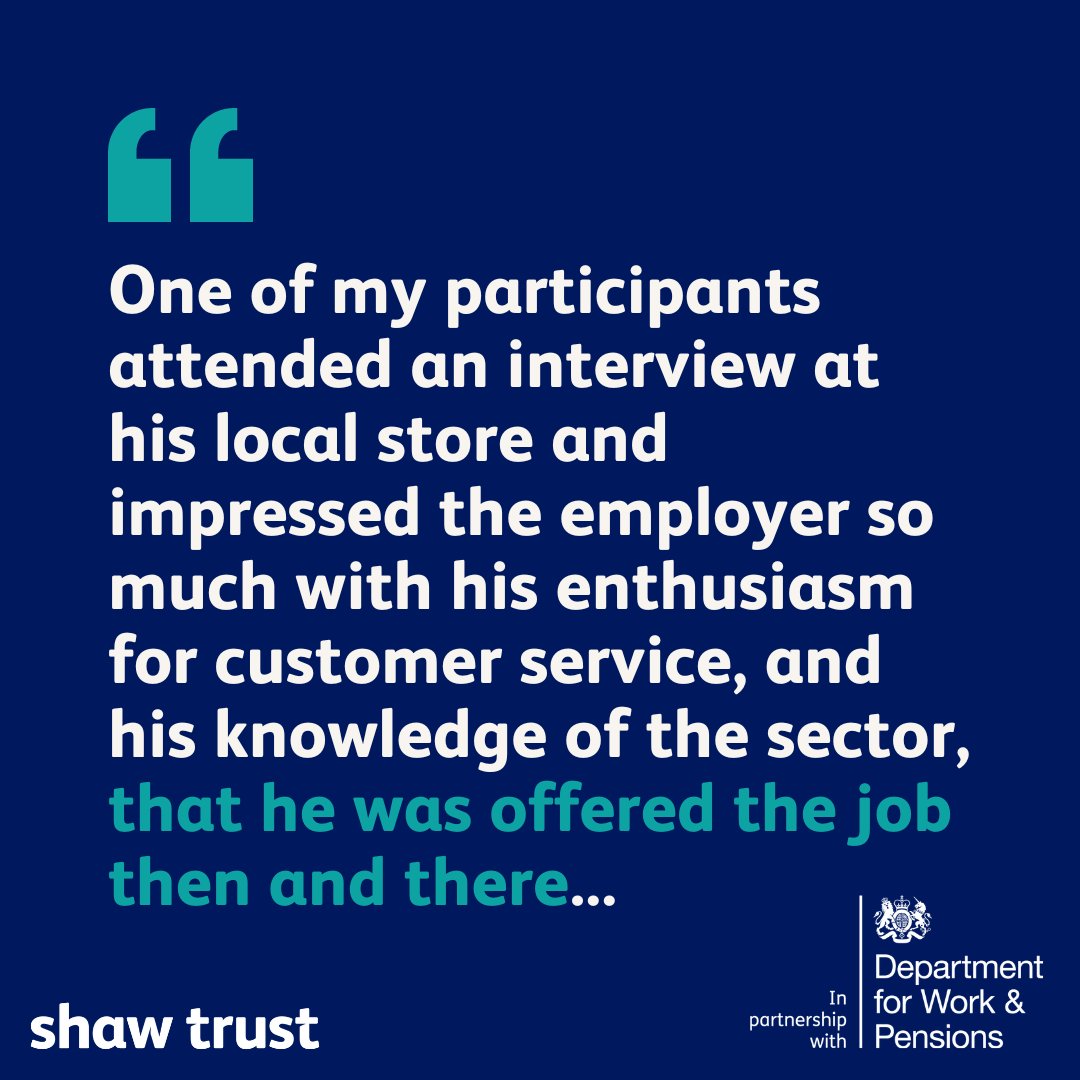ShawTrust's tweet image. Today we&apos;re celebrating all the support managers and job coaches who support people into work, and why employability services such as this truly matter!

@DWPgovuk 

#EmployabilityDay #WorkingForBetterWork