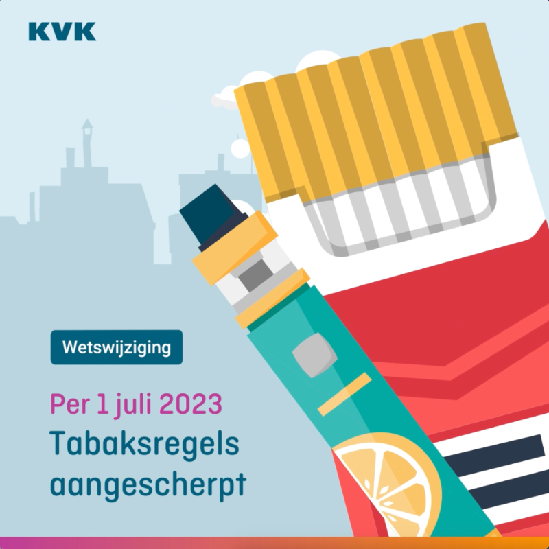 KVK_NL's tweet photo. Om roken verder te ontmoedigen, voert de regering in 2023 en 2024 nieuwe tabaksregels in. Zo komt er een verbod op smaakjes voor e-sigaretten en de online verkoop van tabak. Ook is de accijns omhooggegaan.
