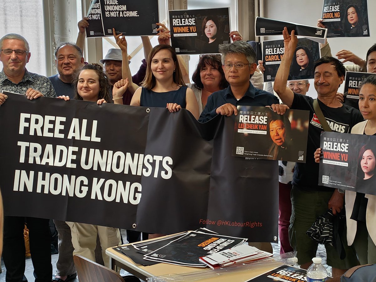 📢FREE ALL POLITICAL PRISONERS IN #HONGKONG 

Thank you to everyone who came out to yesterday's conference on #HKLabourRights under the National Security Law.

H/T @CFDT @lacgtcommunique @force_ouvriere & team for making it possible! Thank you for your solidarity #StandwithHK