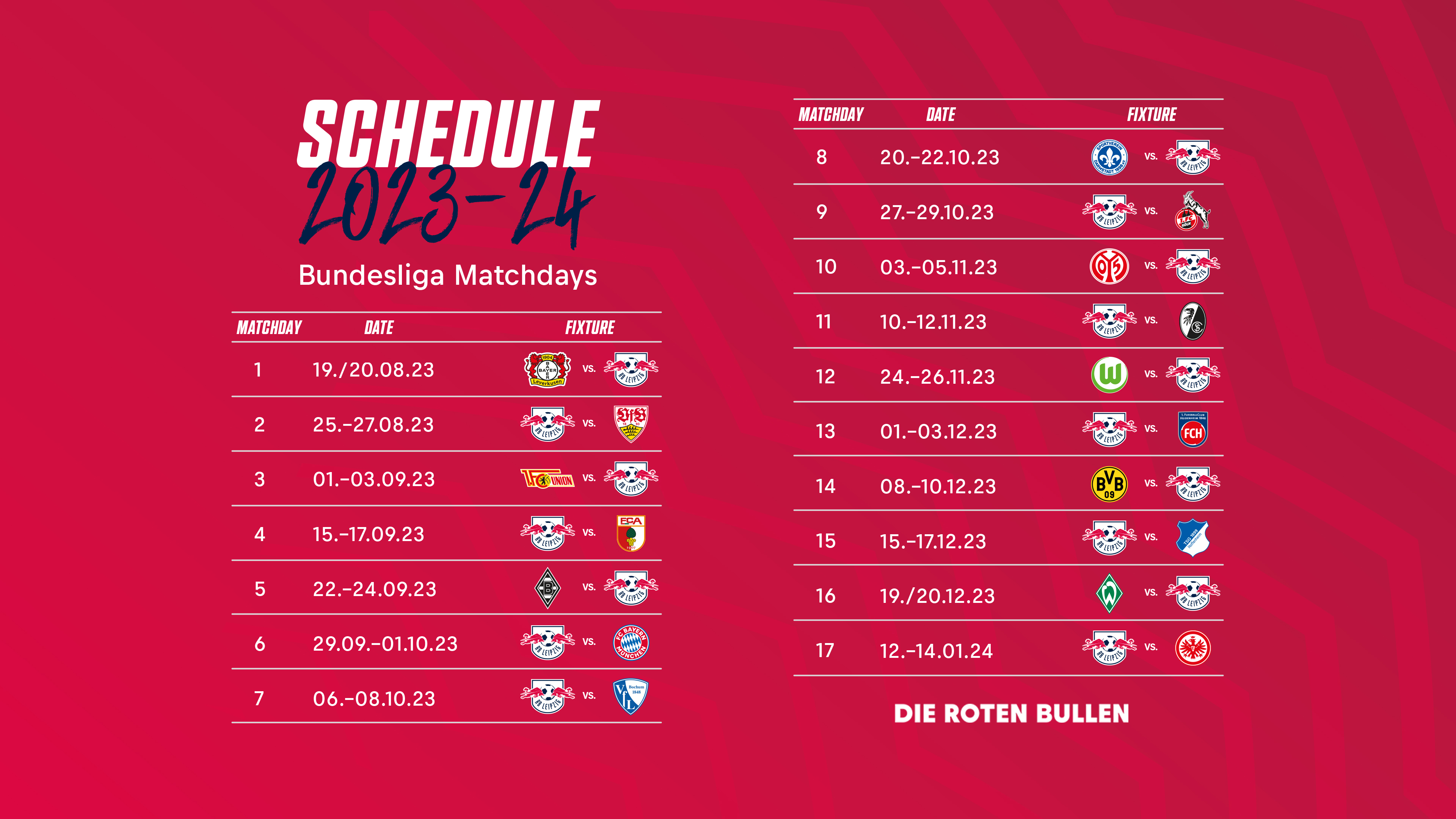 RB Leipzig English on X: Our fixture list for the 2023/24 Bundesliga  season 👀🗓️  / X