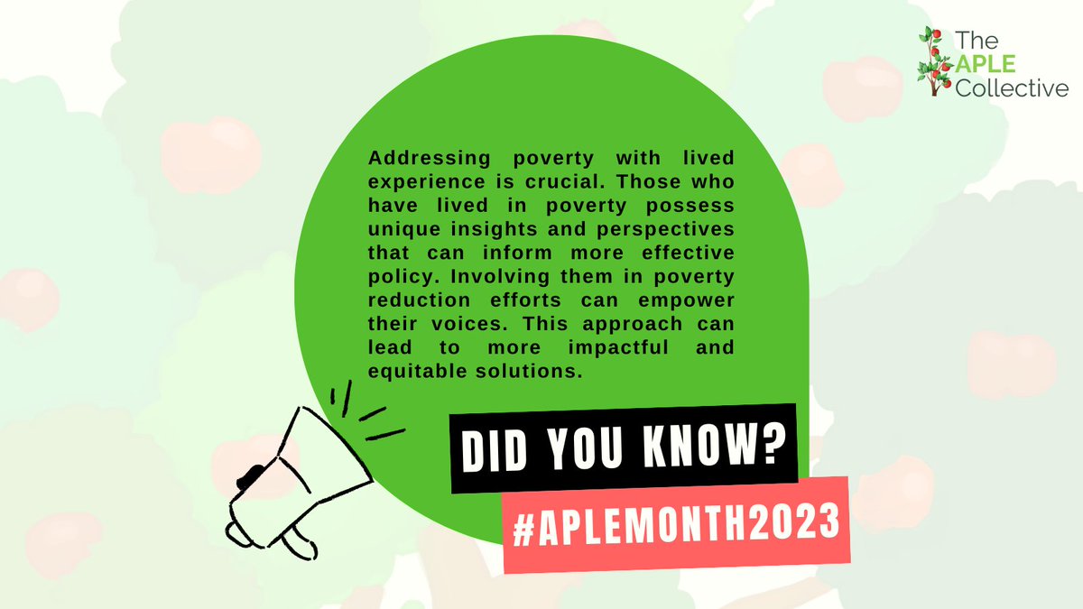 ApleCollective's tweet photo. Those with lived experience of poverty can inform more effective policies, and empower their voices, leading to more impactful and equitable solutions. #APLEMonth2023 https://t.co/uJnq0rCNC6