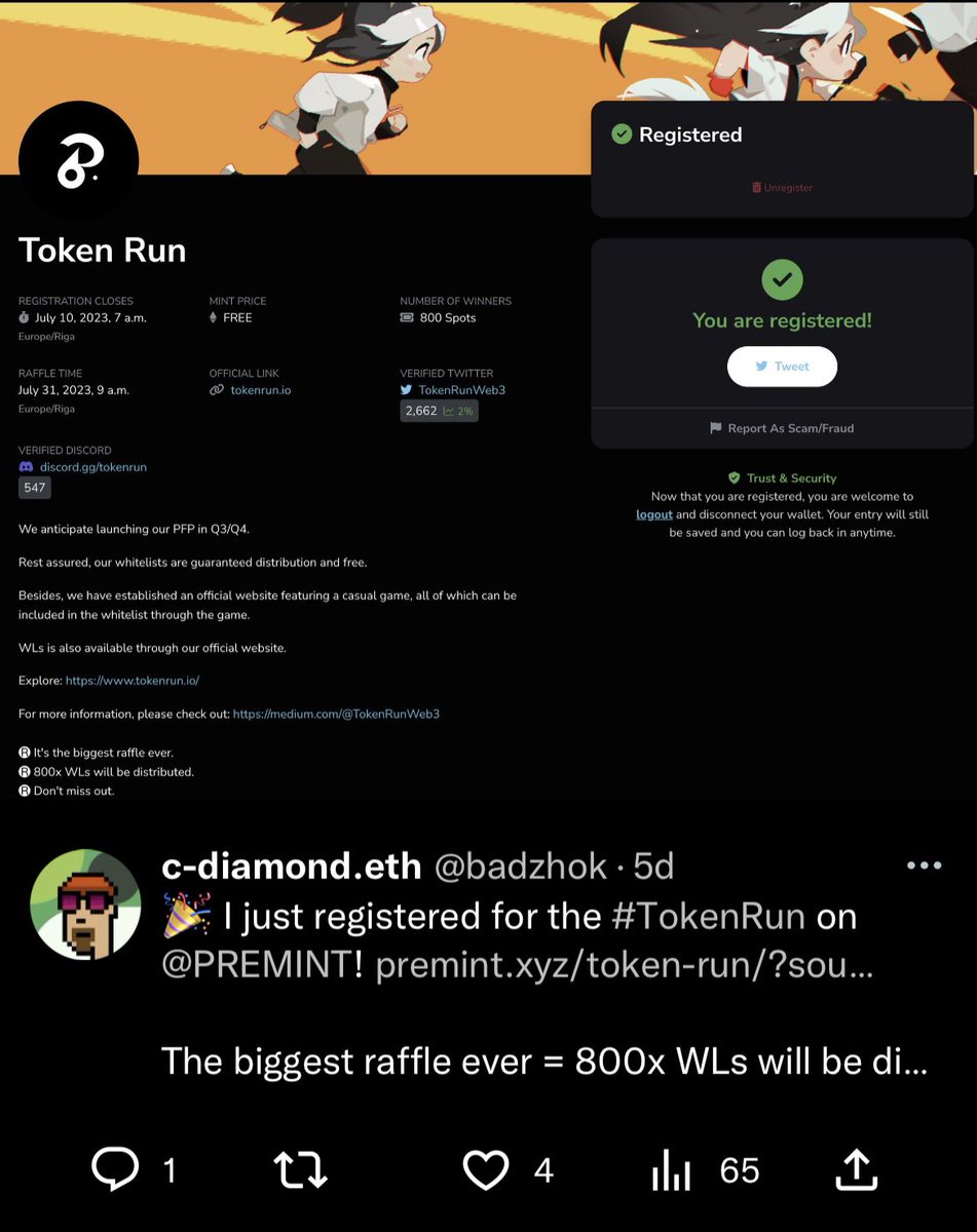 badzhok's tweet image. Great reach for the #TokenRun, in 5 days:
⁃Twitter followers increased from 2 662 -&amp;gt; 8 510
⁃Discord members from 547 -&amp;gt; 5 259

Btw, don’t forget to register for WL raffle!

premint.xyz/token-run/

More @TokenRunWeb3