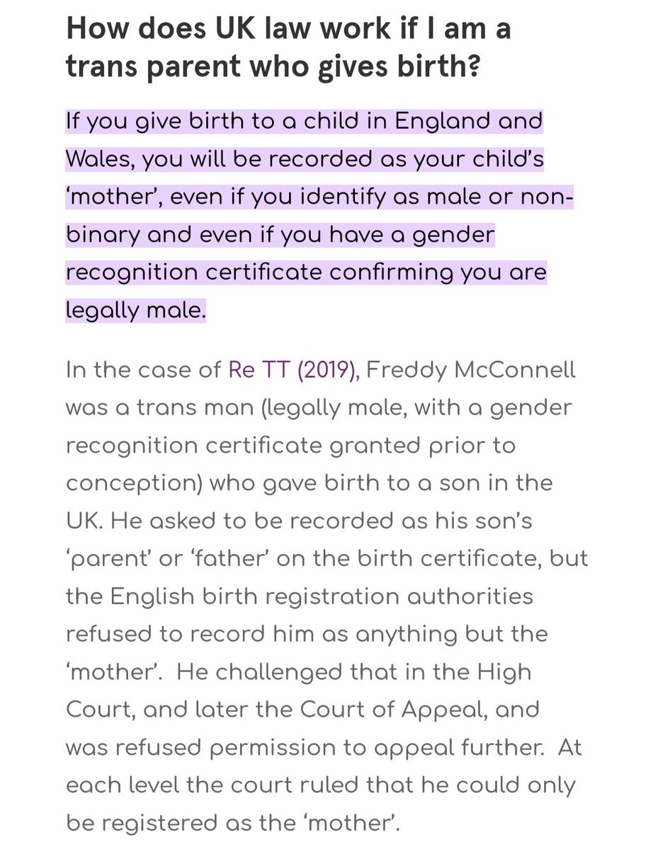 @The_TUC In UK law, only the person who gives birth can be identified as the mother on a child's birth certificate. Since only females can give birth, Mika is NOT a mother. What an insult to women and mothers.