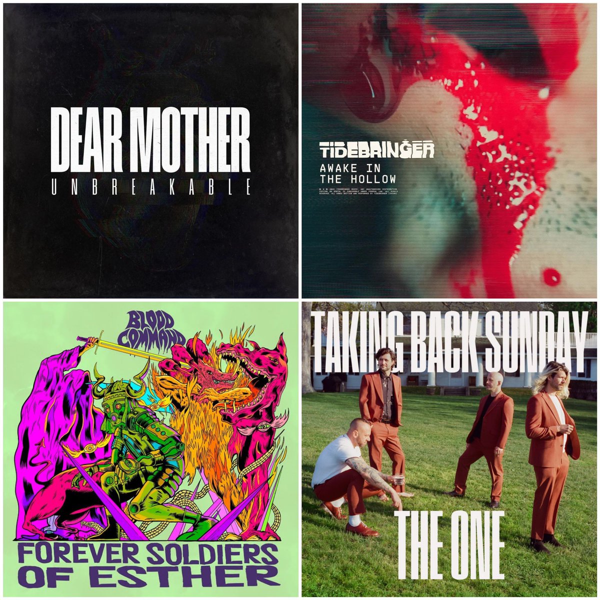 core_weekly's tweet image. Today's New Releases 

#DearMother - Unbreakable
@TidebringerCA - Awake In The Hollow
@bloodcommand - Forever Soldier Of Esther
@TBSOfficial - The One

#tidebringer #bloodcommand #takingbacksunday