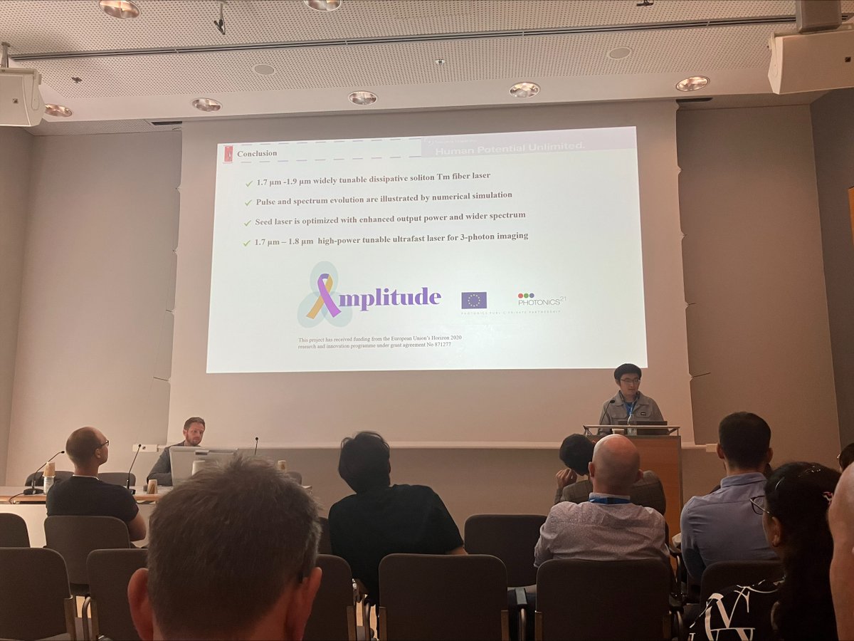 The Amplitude researchers are spreading the word! 
Another excellent presentation on our work to develop novel lasers operating the 3rd biological window delivered by the team @TampereUniversity. 
#CLEO #LASERWorldOfPHOTONICS #H2020 #Photonics21