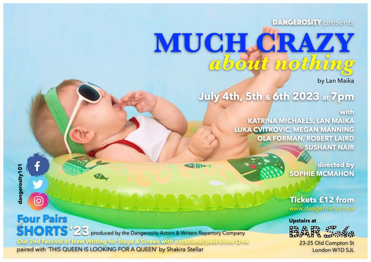 🥳 Would really appreciate your support for this brilliant piece of writing being showcased as part of FOUR PAIRS OF SHORTS’23 by <a href="/dangerosity101/">Dangerosity</a> 

MUCH CRAZY ABOUT NOTHING by <a href="/LanMaika1/">Lan Maika</a> 
Director: <a href="/SophieEFMcMahon/">Sophie McMahon</a> 

Tue, 4th Jul, Wed, 5th Jul &amp; Thu, 6th Jul - 7pm at <a href="/BarSoho1/">Bar Soho</a>