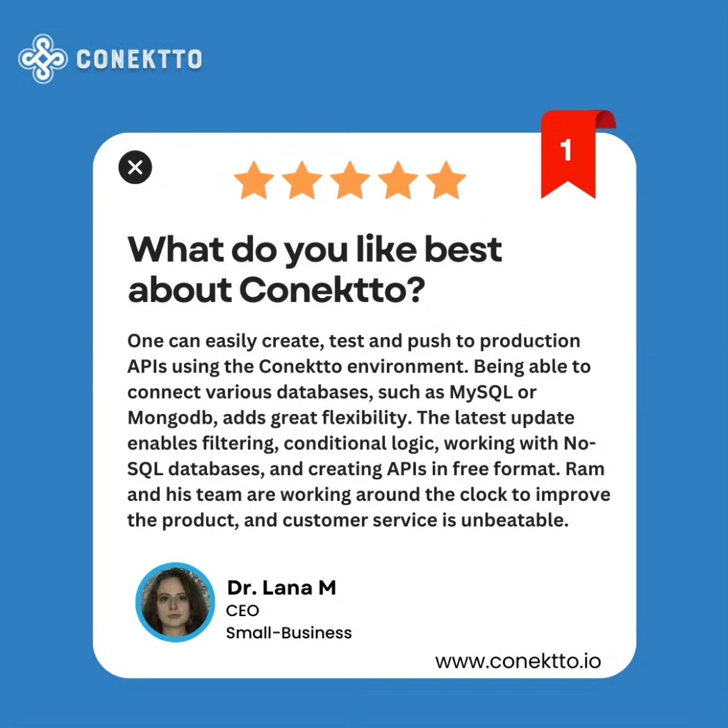 ConekttoAPI's tweet image. 🌟📣 Client Reviews Speak Louder! 🙌
✨ Their feedback showcases the transformative power of our platform, from seamless integration to efficient development processes. 💪