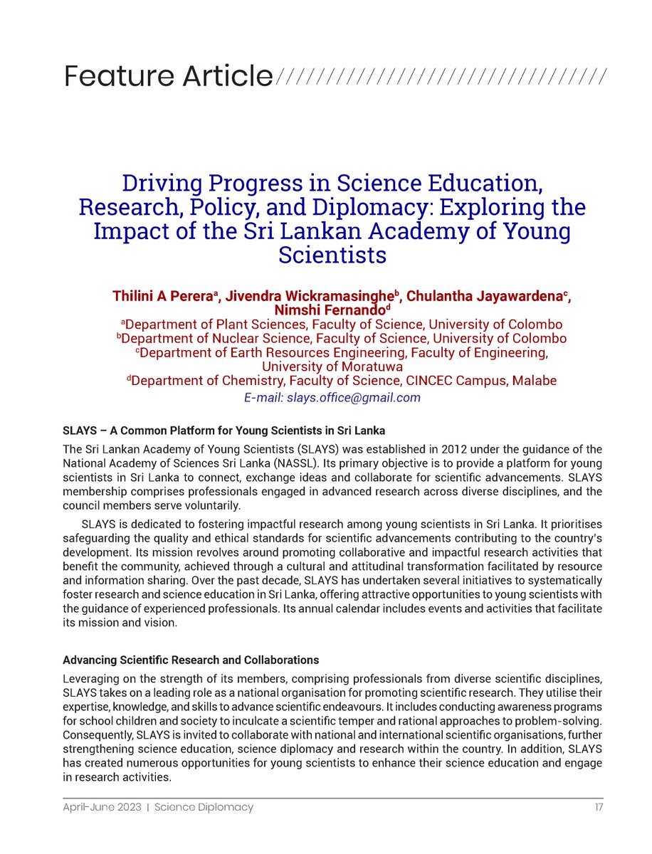 MonikaJaggi3's tweet photo. 🌏Exploring the Impact of the Sri Lankan Academy of Young Scientists (SLAYS) in #sciencediplomacy @CSIR_NIScPR @CSIR_IND 🔗https://t.co/qS1aQyj8cv https://t.co/3TeDejlTpp