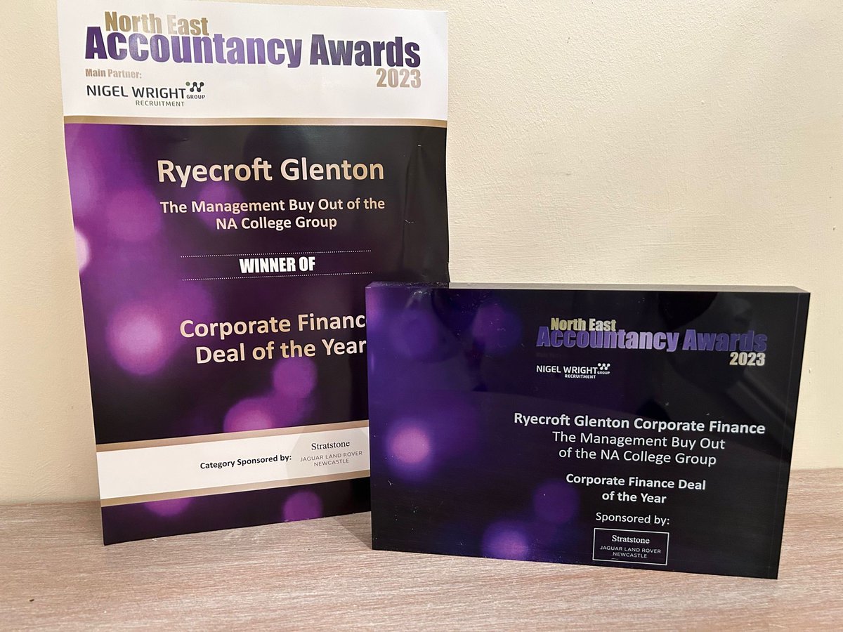 RG were delighted to attend last nights <a href="/NEA_Awards/">North East Accountancy Awards</a>. RGCF were delighted to win the Corporate Finance Deal of the Year Award and a shout out to Tony Gillham who was shortlisted for the Accountant of the Year award, but unfortunately wasn’t successful on this occasion.