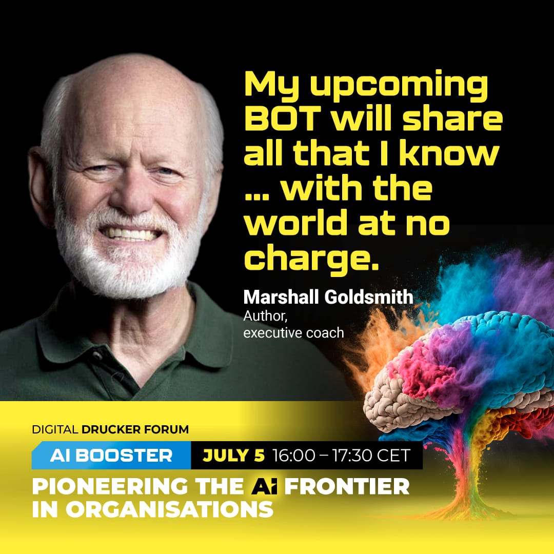 How does Marshall Goldsmith incorporate #artificialintelligence in his work? 

Find out in our online #AI Booster event on 5th July 2023.

Register now!

#AI #ArtificialInteligence #Creativity #Resilience #PeterDrucker #DruckerForum #Vienna