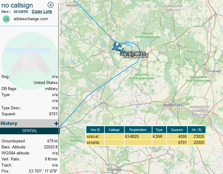 SirListenalot's tweet photo. #KC135 #AE014C as #RAKE61 out of Spangdahlem recovers at Ramstein after AR with #P8 #AE689D over Poland https://t.co/9TvpjFUGyj