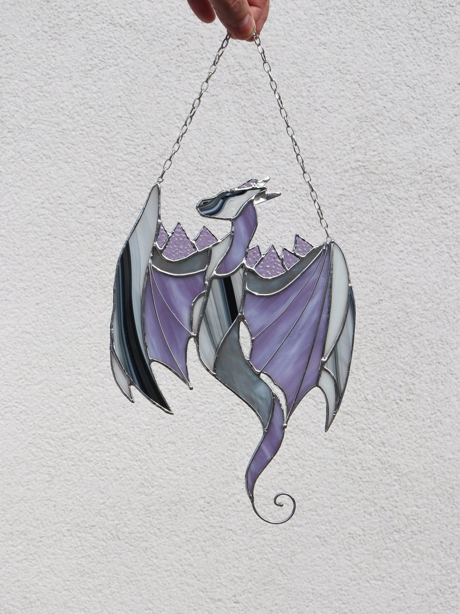 Excited to share the latest addition to my #etsy shop: Purple Grey Dragon Hanging Stained Glass Sun Catcher Bird mystical Suncatcher Home House Decor Window Wall Animal etsy.me/3pnpxcm #purpledragon #windowdecoration #farmhousewalldecor #homehousedecor