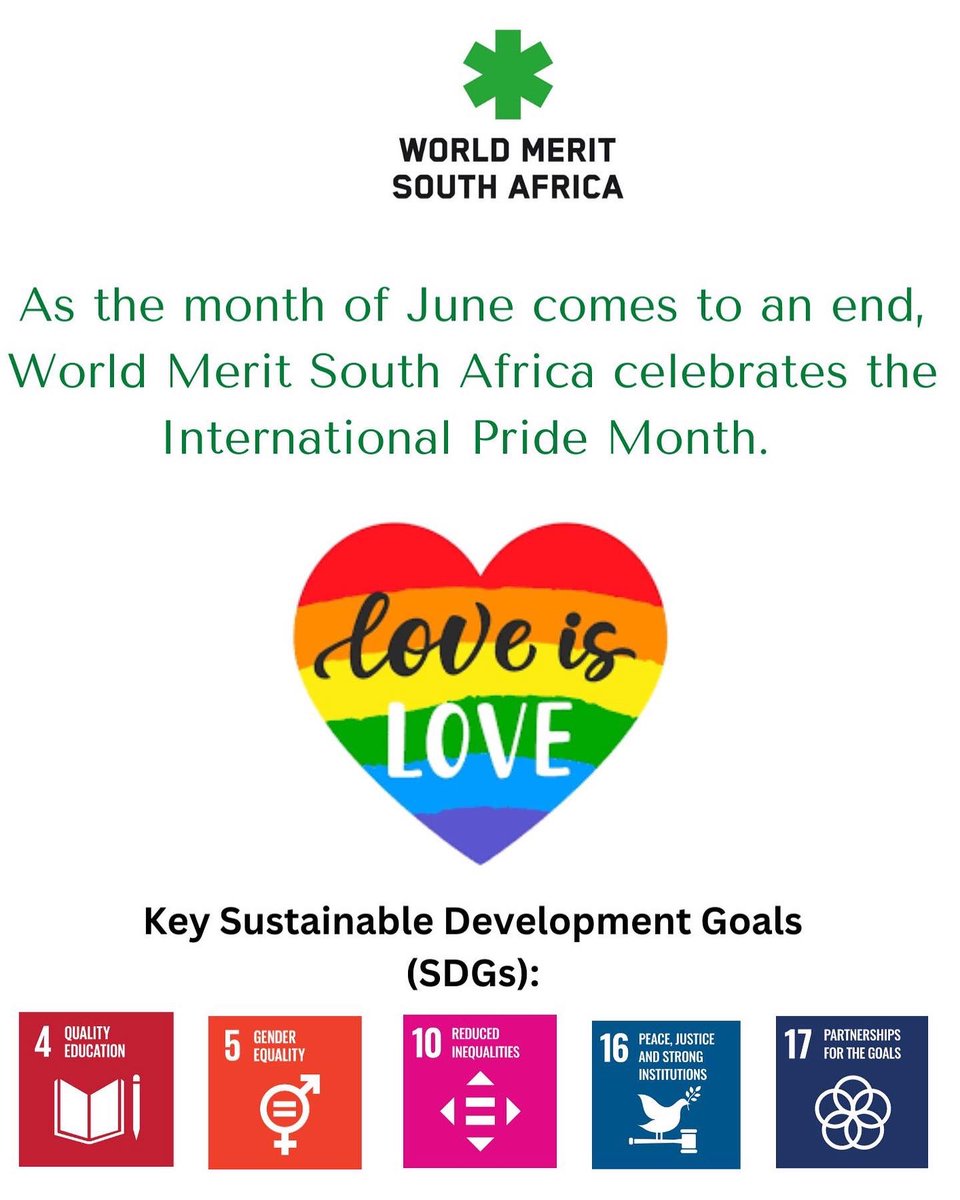 Today is the last day of the month of June, and in SA, June is regarded as Youth Month. The world also celebrates June as the International Pride Month. World Merit South Africa celebrates and advocates for gender equality and inclusivity. #EverythingIsLove #LoveIsLove #lgbtq🌈