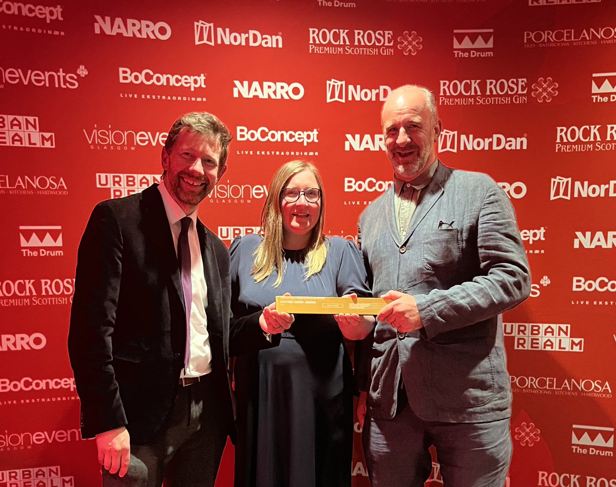 So chuffed that the new Bracklinn Bridge in Callander received a Gold <a href="/ScottishDesign/">Scottish Design Awards</a>  award in the low cost category last night! Proud of the team  <a href="/lomondtrossachs/">Loch Lomond & The Trossachs</a> making it all happen. Great to collect the award on behalf of <a href="/cake_industries/">Cake Industries</a> and BEAM Architects.👏👏