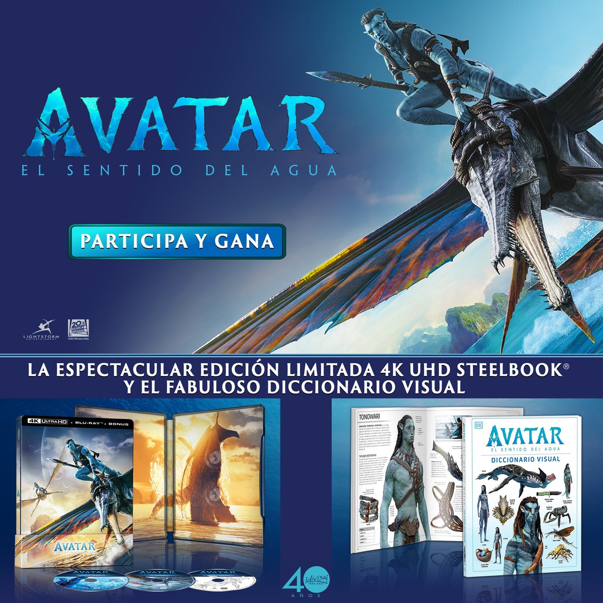 Participa en el sorteo de 5 packs Avatar: El sentido del agua Steelbook® 4K Ultra HD™ + el fabuloso Diccionario Visual
1. Sigue a <a href="/CINEMANIA_ES/">CINEMANIA_ES</a> y @divisahomevideo
2. Da un corazón❤️y retuitea este tuit
3. Etiqueta a tu acompañante y deja un comentario con #AvatarElSentidoDelAgua