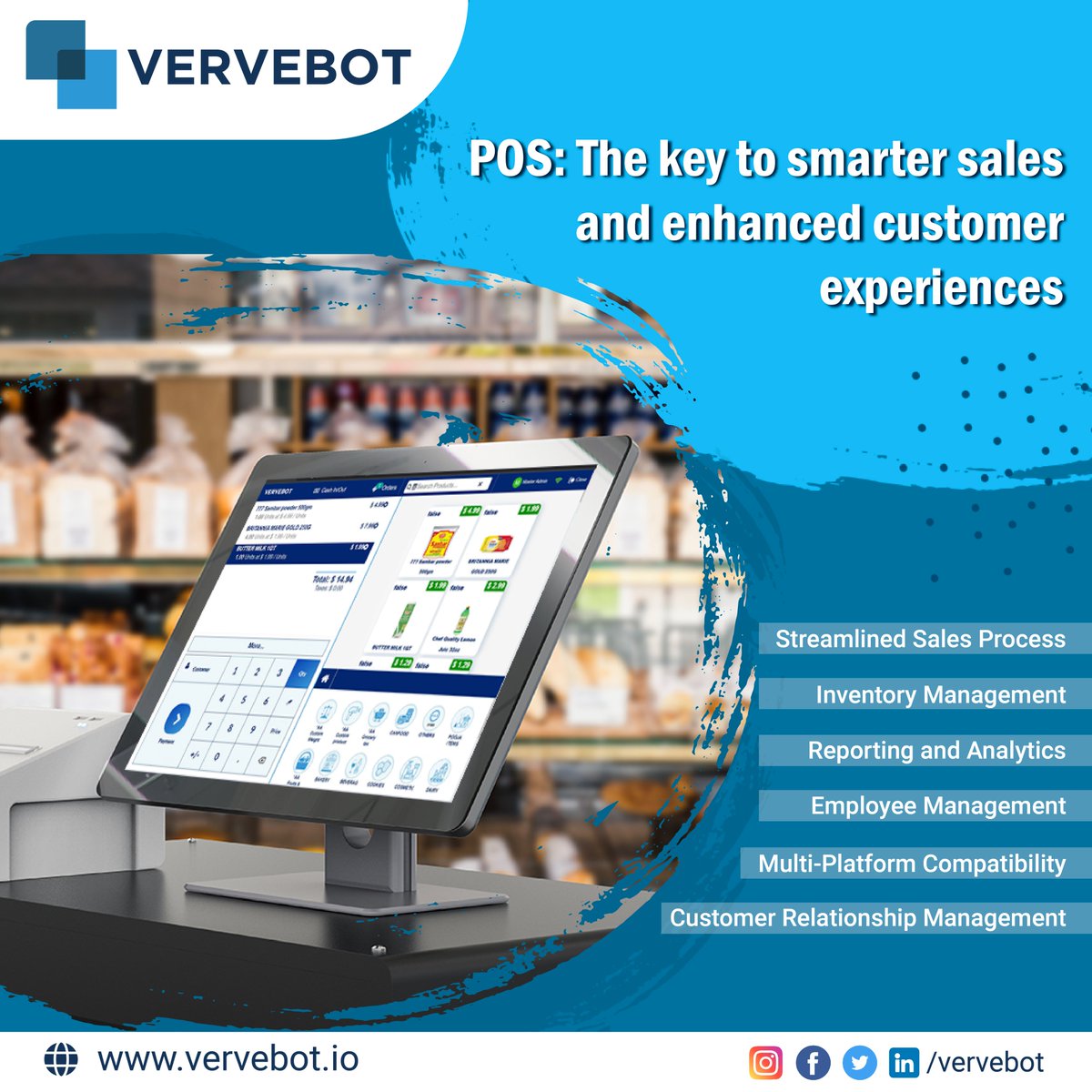 Vervebot1's tweet photo. "🚀 Power up your business with our cutting-edge POS software! 💻✨
Say goodbye to manual processes and embrace streamlined sales, inventory management, and customer insights. 📈💼

#possoftware #businesstips #efficiencyboost #businesssolutions #businessgrowthstrategy https://t.co/WMopA09p4k