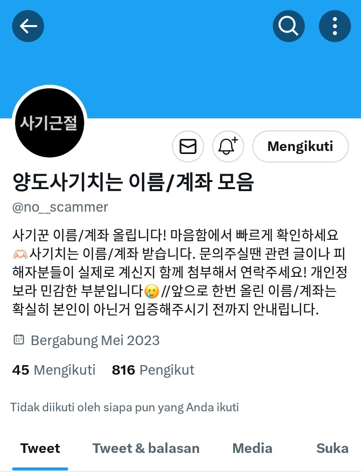 hello temen-temen. aku mau ngasi info (mungkin beberapa temen” udah ada yg tau) barangkali kalo ada yg kena scamm dr sellkor bisa bangett buatt thread scammer terus tag akun @.KoreanScammer__ &amp; @.no__scammer atau bisa jugaa ngelaporin nomor akun scammer di @.no__scammer  (cont..)
