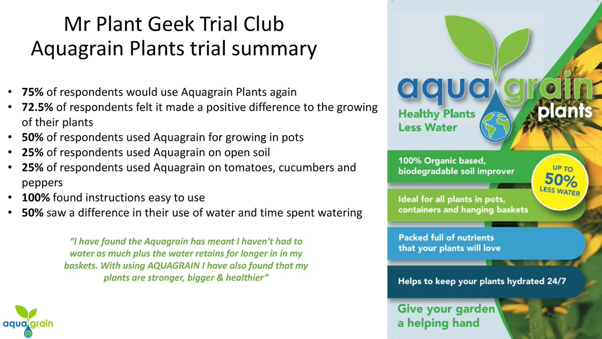 <a href="/aquagraincrops/">Aquagrain Crops</a> recently ran some trials with <a href="/mr_plantgeek/">Mr Plant Geek ™</a>'s trial club!

Interested in our results? Have a read below ⬇️⬇️⬇️

#healthyplants #lesswater