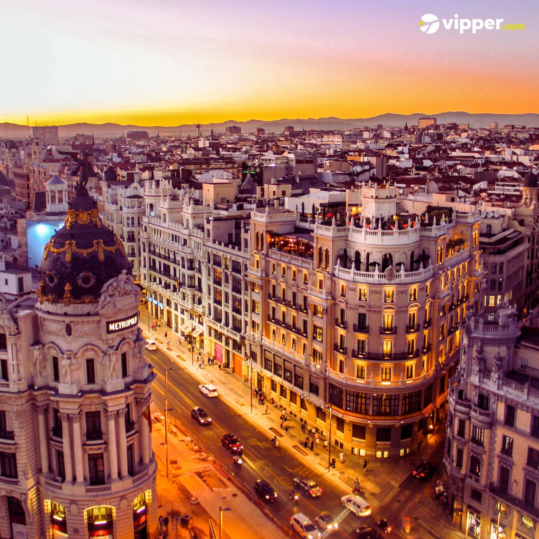 Vipper_com's tweet photo. Don’t miss out on the beautiful sunsets over Gran Via - Madrid this summer. 🌇Search for the best flight offers with https://t.co/rQgNCHg5Kr, book online and start your next journey today.
#vippercom #travel #flights https://t.co/PtpBv7w1La