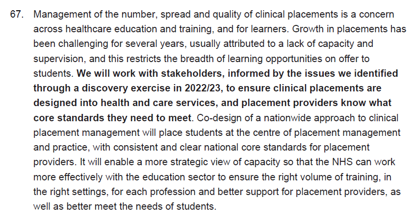 This seems to be the most critical paragraph in the NHS long term workforce plan. To deliver an expansion in training we need more placement capacity and a different approach. Universities have been saying this for a while and would welcome being included as key partners on ICBs.
