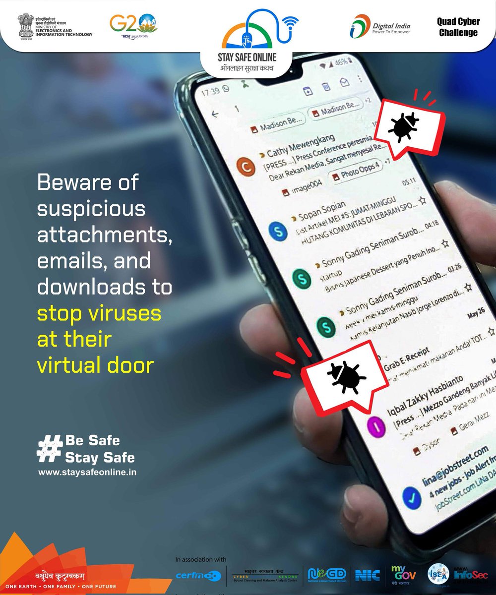 Ransomware Attacks!!
Stop the virus at there virtual door!
#staysafeonline #cybersecurity #g20india #g20dewg #g20org #g20summit #besafe #staysafe #ssoindia #meity #mygovindia #india #QUAD #Quad2023 #QuadCyberCampaign