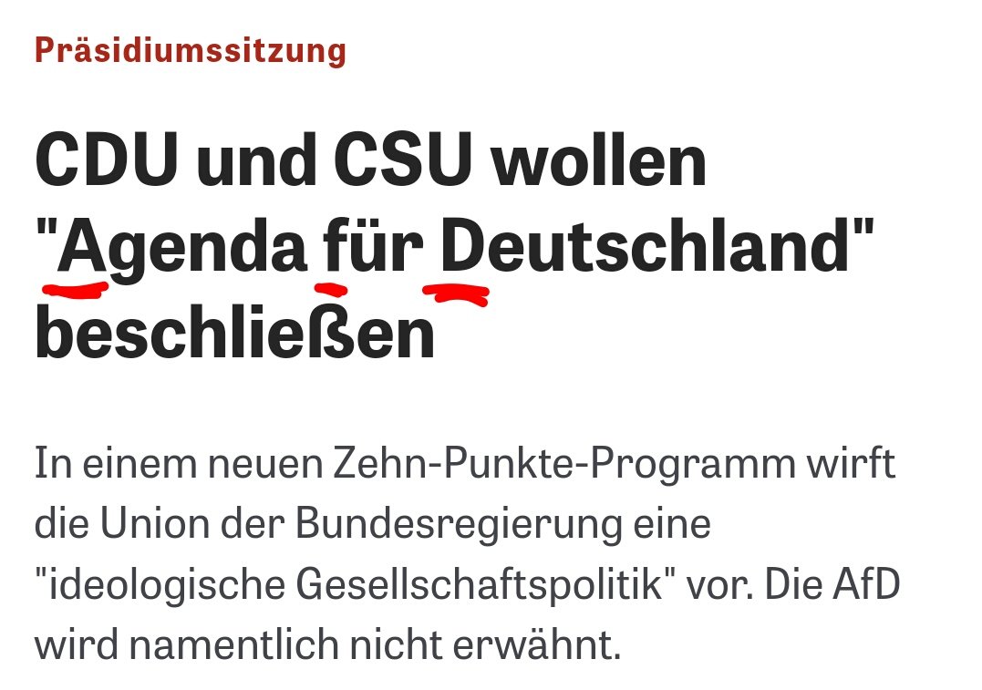 Viel_Davon's tweet photo. "Wir brauchen einen Namen für unser Programm. Es sollte auf subtile Weise klarmachen, wohin die Reise mit uns geht."
"Agenda für Deutschland?"
"Genial." https://t.co/Rs5izihIyN