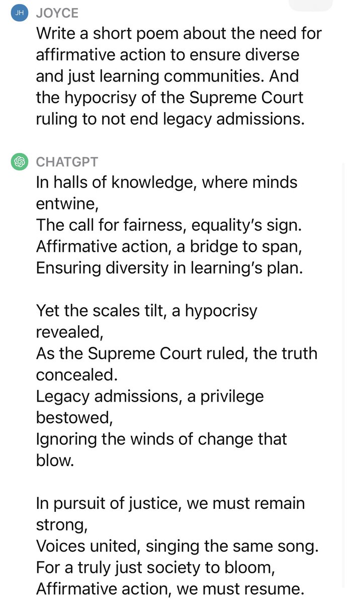 A poem about #AffirmativeAction and legacy admissions, with #chatgpt
