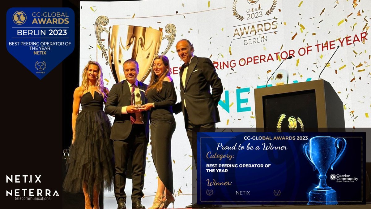 NetIXnet's tweet photo. 2/2 🏆 Thank you to all our partners, members, @CC_GCCM, the judges, and of course, our #NetIX team! This award was only achieved because of everyone's hard work, effort & trust. Thank you! https://t.co/cG2YzR3qIU | #internetexchange #IXP #internet #data #telecom #telecoms #CCGA https://t.co/5igXddspCX