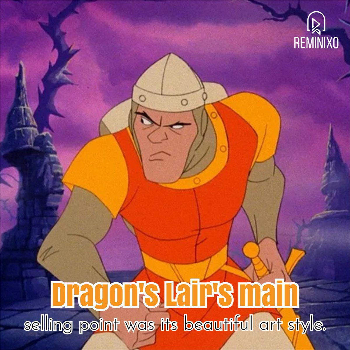 reminixo's tweet photo. Unlike the computer-rendered graphics of most other arcade games, Dragon's Lair used the storage capacity of LaserDisc to present players with hand-drawn animation. The actual gameplay was very simple.

#DragonsLair #ArcadeGaming #LaserDiscGaming https://t.co/NzGBm9enMn