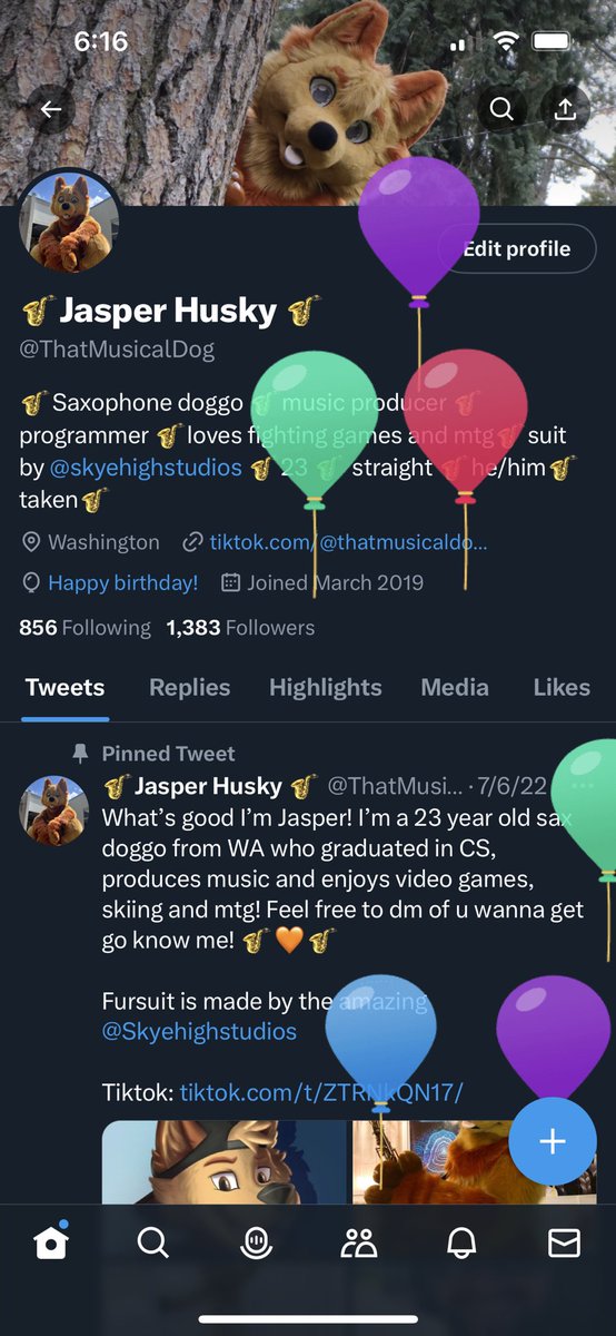 Its a balloon day for a saxophone doggo 🎷🎉🎷