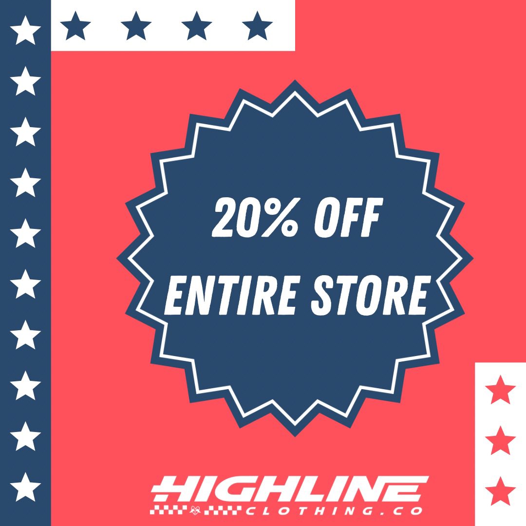 ShopHighline's tweet photo. Starting off 4th of July weekend with a BANG!🎇

Use code FIREWORK20 or one of our track reps code to save 20% our ENTIRE store now through Tuesday! ❤️🤍💙

#highlineclothingco #4thofjuly #racing #weekend #sale https://t.co/azIODahJmy
