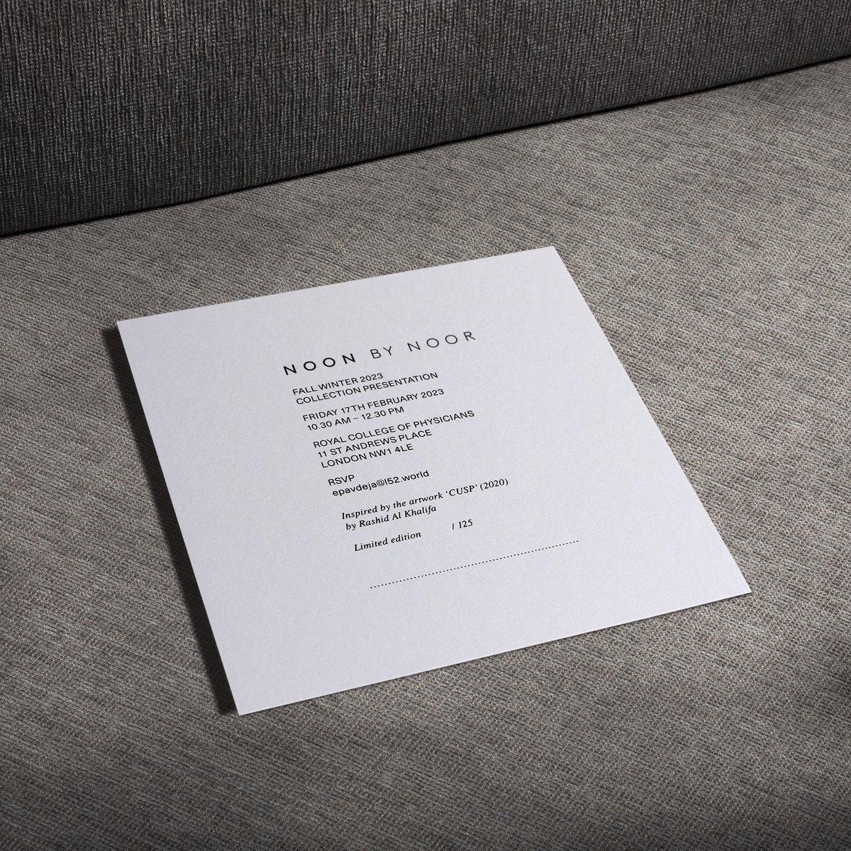StudioThomson's tweet image. New work - invitation design for the @NoonByNoor FW23 show, inspired by the artwork CUSP (2020) by the multidisciplinary Bahraini artist Rashid Al Khalifa