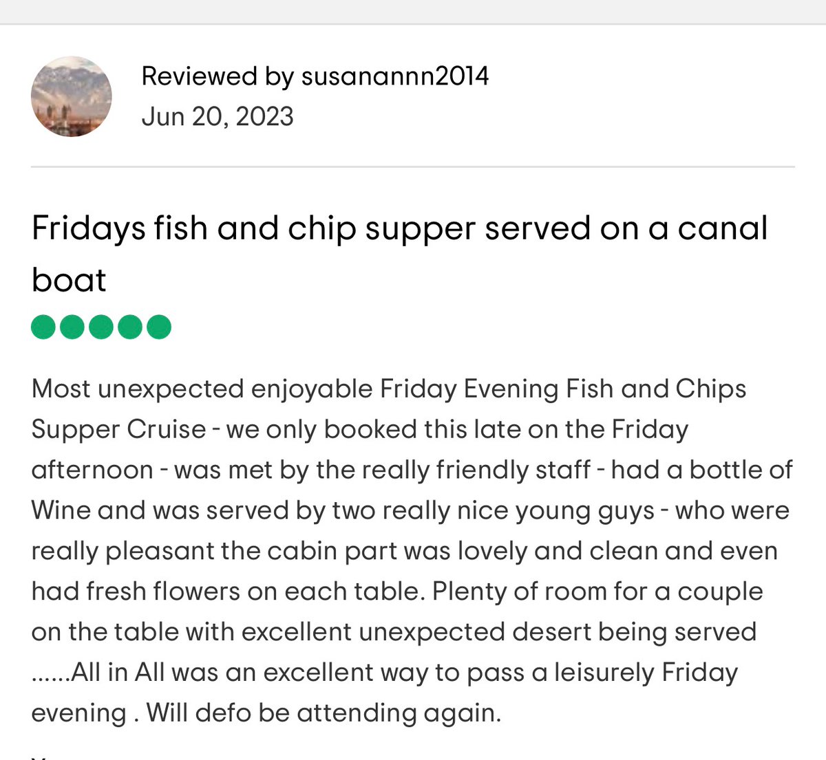 canaltrips's tweet photo. Feedback Friday: Thank you for all of the customers who join us on Friday and Saturday nights for our Fish and Chips cruises! https://t.co/8ViyPewXXG