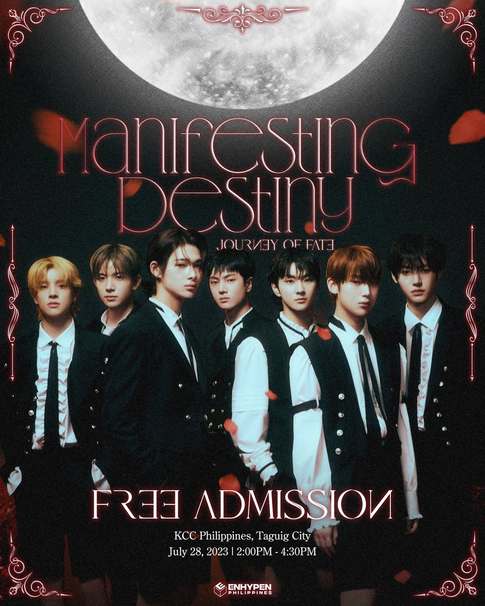 EnhypenPH's tweet image. 𝐌𝐀𝐍𝐈𝐅𝐄𝐒𝐓𝐈𝐍𝐆 𝐃𝐄𝐒𝐓𝐈𝐍𝐘: 𝐉𝐨𝐮𝐫𝐧𝐞𝐲 𝐨𝐟 𝐅𝐚𝐭𝐞🎞️

An ENHYPEN '𝙈𝘼𝙉𝙄𝙁𝙀𝙎𝙏𝙊 𝙞𝙣 𝙎𝙚𝙤𝙪𝙡' watch-party and mini-exhibit🥀

Bid farewell to this fated encounter🪔

Register here:
🖇️ bit.ly/DestinyENFate

#DestinyENFate
#ENHYPEN #엔하이픈