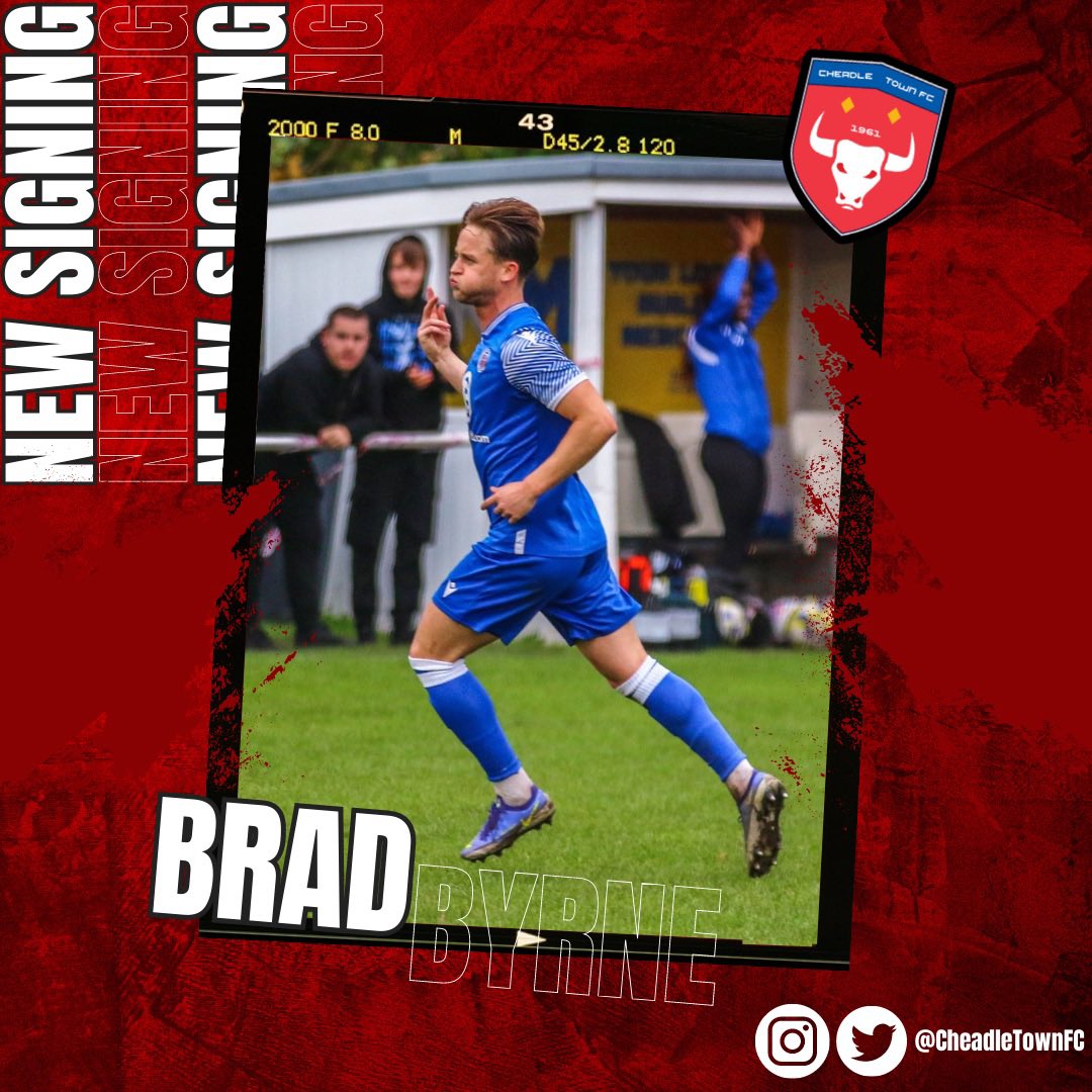 🚨NEW SIGNING🚨

We are very pleased to announce the signing of forward <a href="/_bradbyrne/">Brad</a>!

Brad featured 48 times for <a href="/WTFC1946/">Wythenshawe Town FC</a> last season scoring 26 times!

Brad is available for sponsorship, please email commercial@cheadletown.co.uk for more info!

#WeAreCheadle #nwcfl