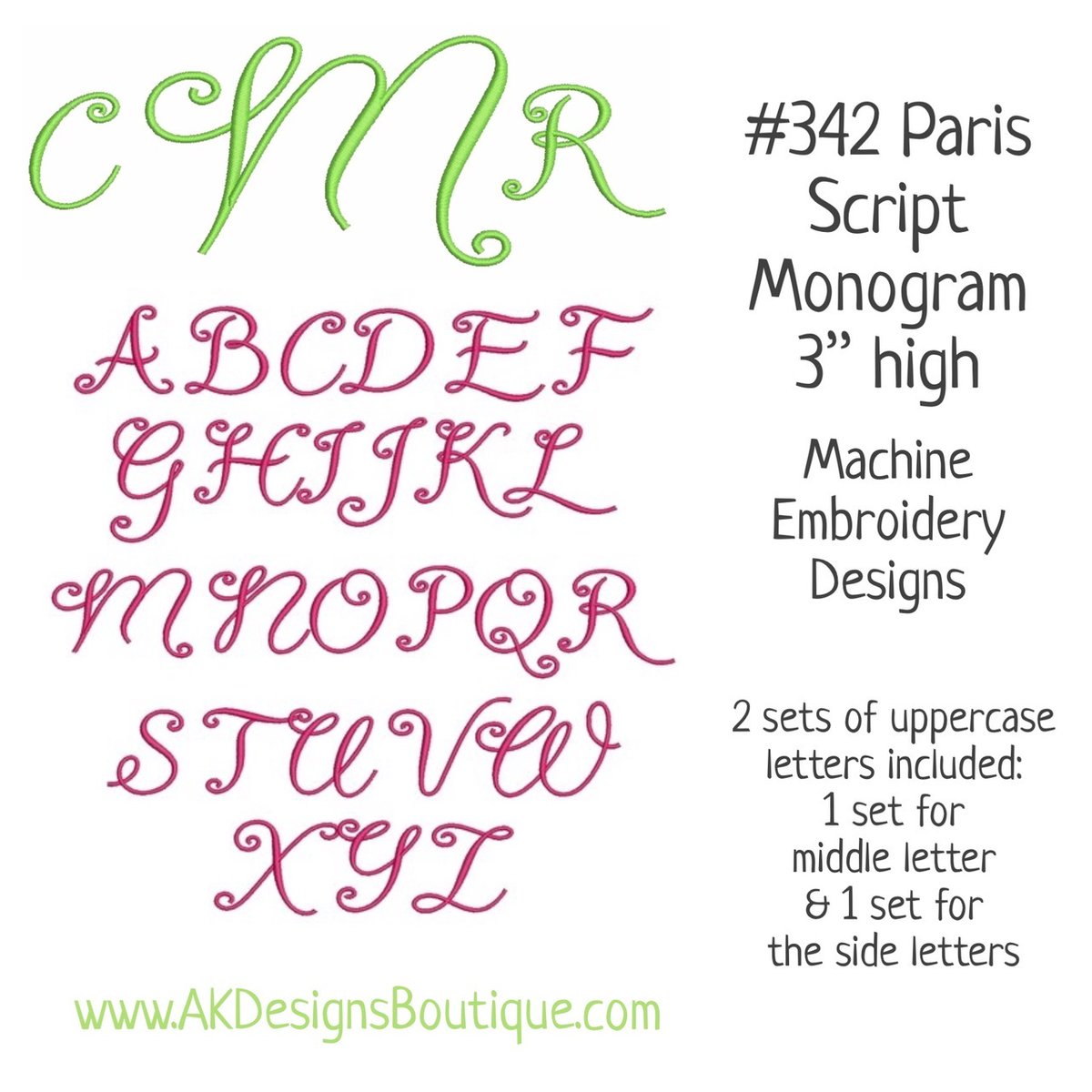 No 342 Paris Script Monogram Machine Embroidery Designs 3 inch high
akdesignsboutique.com/no-342-paris-s…