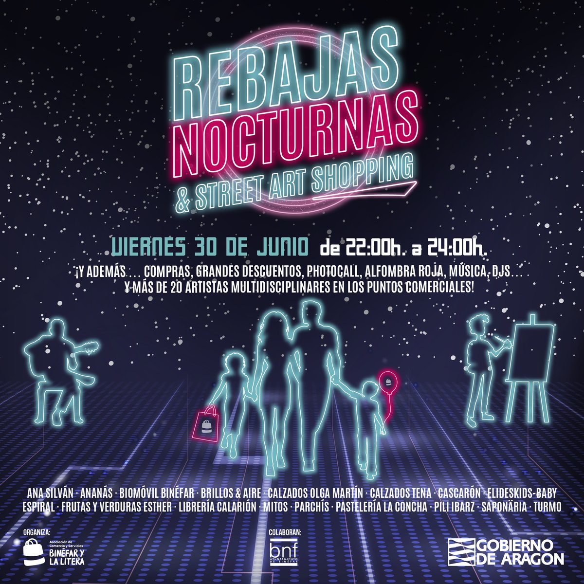 ebinefar's tweet photo. Hoy 30 de junio en #Binéfar ¡Noche de Rebajas! 
A partir de las 22 h ven y celebra las rebajas con más de 20 artistas en los puntos comerciales! ¡Grandes descuentos te esperan! 

¡Esta noche promete ser inolvidable! Disfruta de música en vivo, performances y muchas sorpresas... https://t.co/mcbD6GzQ9X