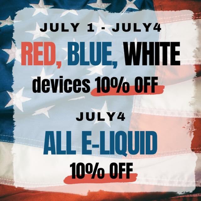 Vape_TreeJP's tweet photo. ✨🇺🇸 インデペンデンスデイ・セール 🇺🇸✨
赤、青、白のデバイス全品10％オフ！（7/1-7/4）
リキッド全品10％オフ！（7/4)

Vape Tree
11:00 - 21:00
沖縄県中頭郡北谷町美浜2-7-8

#okinawa #vapetree #沖縄 https://t.co/vSiKyIMqdI