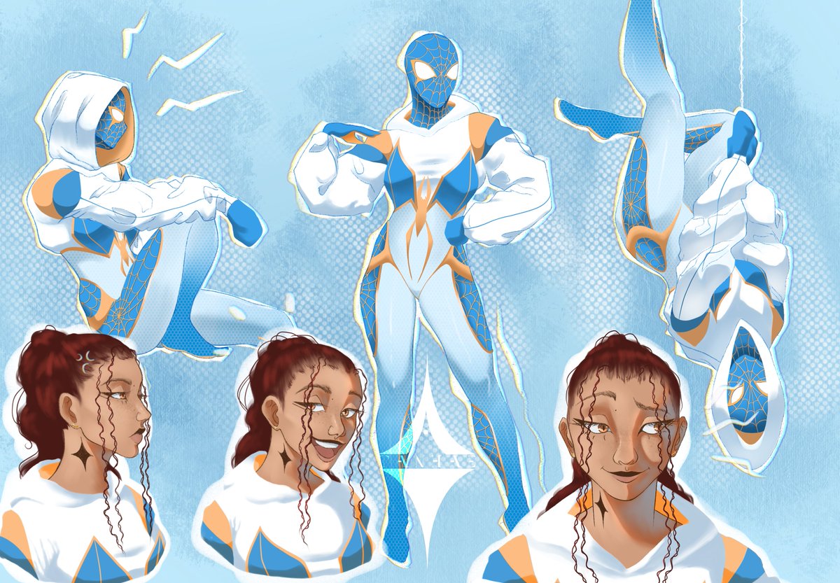 TanhaeArts's tweet photo. ☆Spider-Sona 

🇬🇧"My name is Tanhi ! On planet 1693 I am the one and only Spider-Women ! 
I was bitten by a semi-aquatic hybrid spider that gives me the faculties of a normal spider + faculties under and on water 👀💧🕷️"

#spidersonaart  #SpiderVerse  #procreateart https://t.co/19lYivFpcq