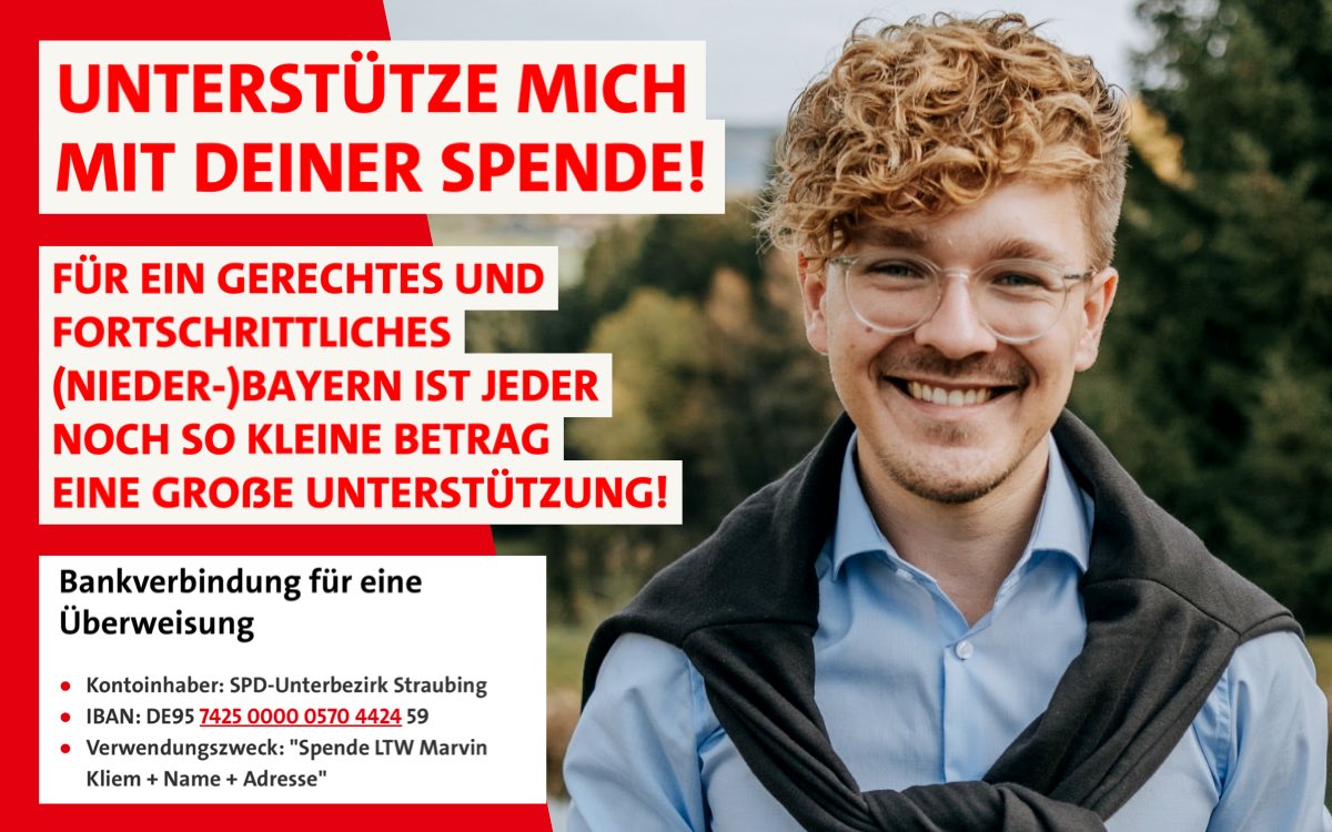 Bei der Landtagswahl in Bayern geht‘s um viel: 
✨ Um Vernunft oder Populismus
✨ Um soziale Politik auf Augenhöhe oder Amigo-Vetternwirtschaft von CSU & Freien Wählern

Ich will Bayern bunter, queerer, jünger & sozialer machen. Dafür brauch ich jede noch so kleine Unterstützung!